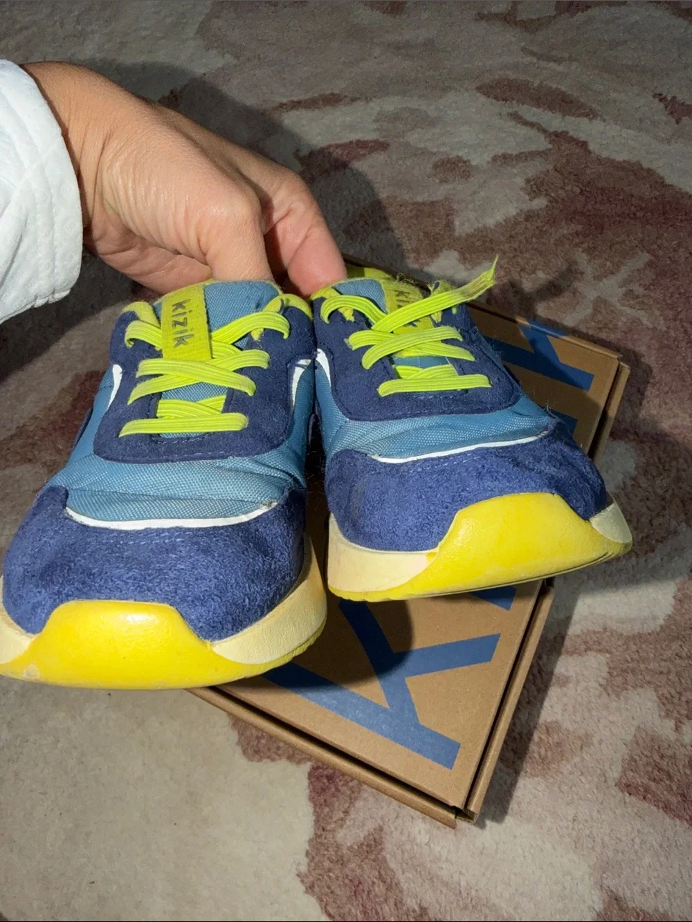 Kizik Kids Blue and Neon Yellow Athletic Play Sneakers